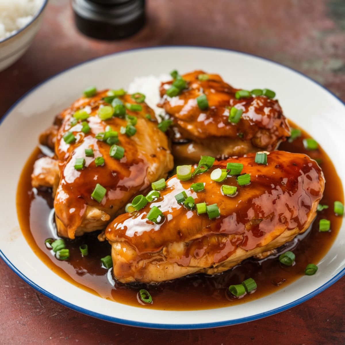 Perfectly Glazed Instant Pot Chicken Adobo served with a rich soy-vinegar sauce and topped with fresh green onions.