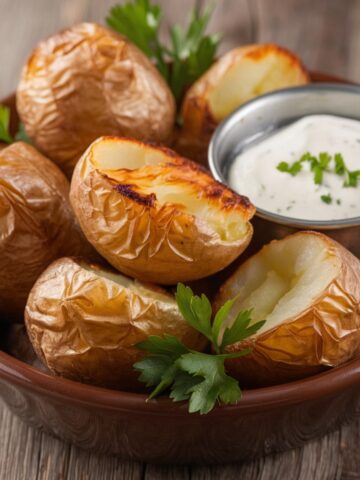 Crispy Ranch Potatoes Recipe – Golden brown roasted potatoes with a perfectly crisp skin, served with a creamy herb dip for a flavorful and delicious side dish.