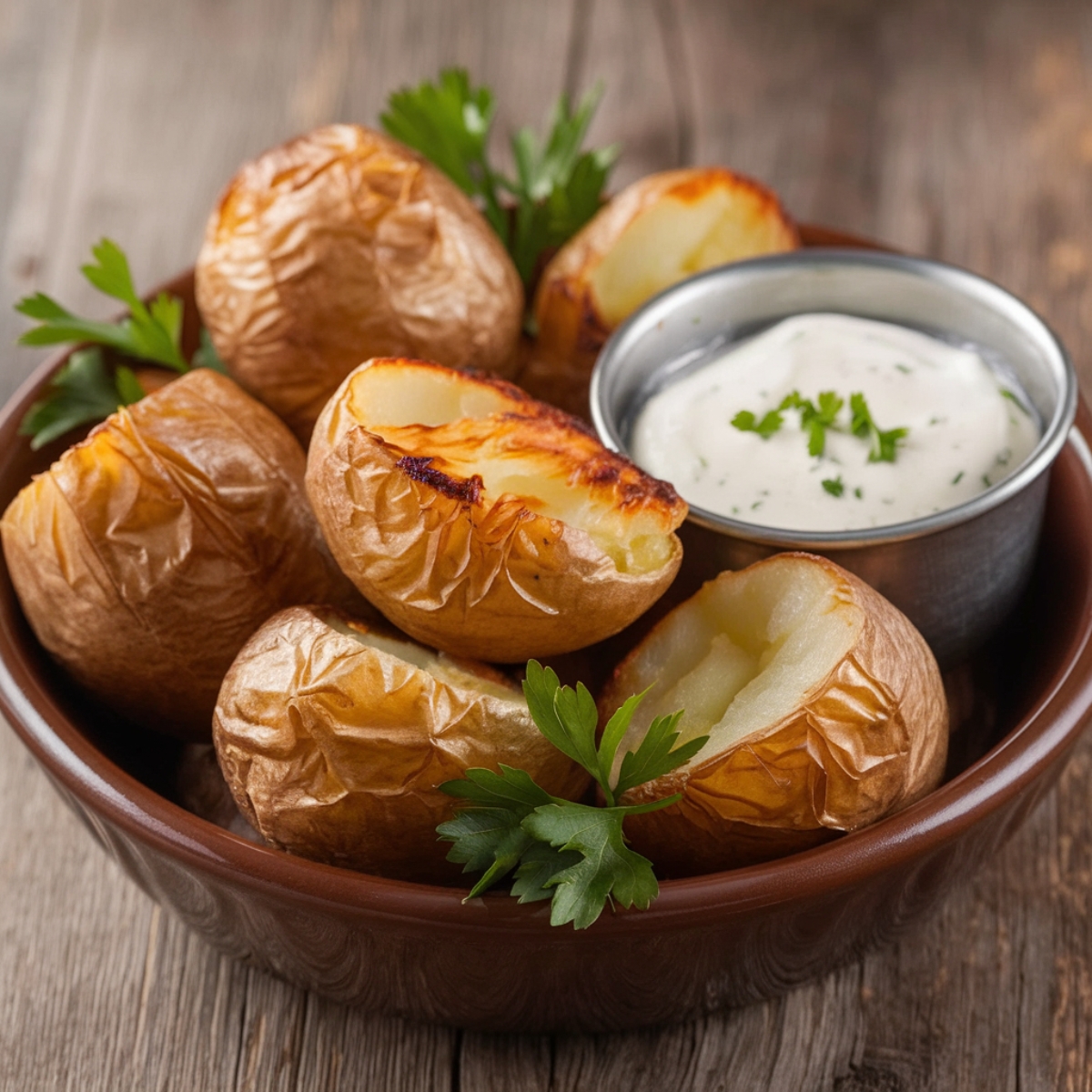 Crispy Ranch Potatoes Recipe – Golden roasted baby potatoes with a perfectly seasoned ranch coating, served with a creamy herb dipping sauce. A flavorful and easy side dish perfect for any meal!