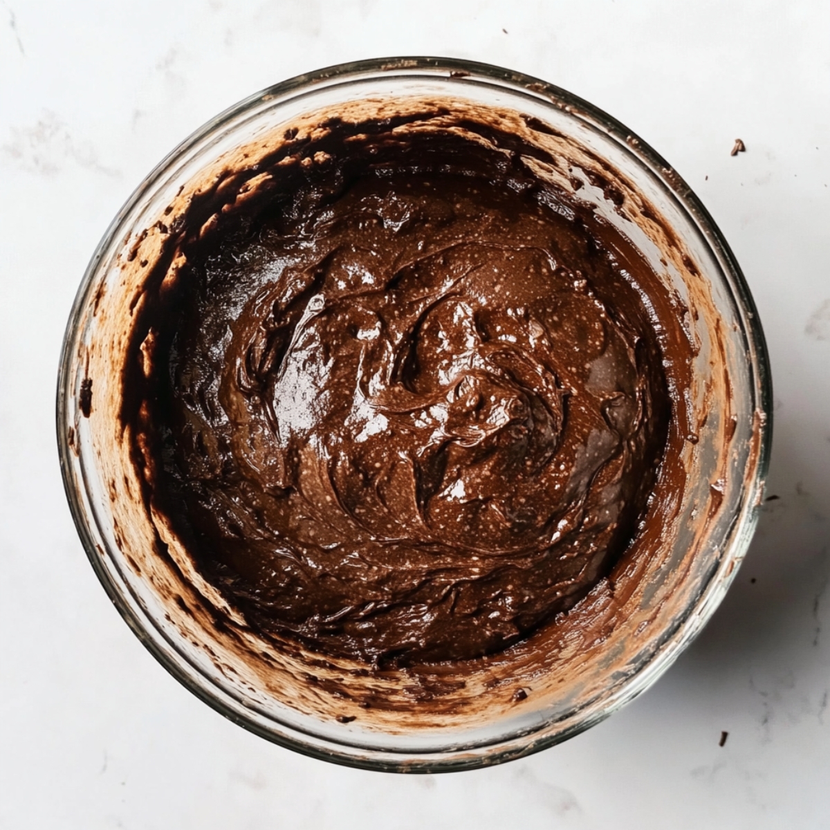 Close-up of chocolate brownie batter  on white counter