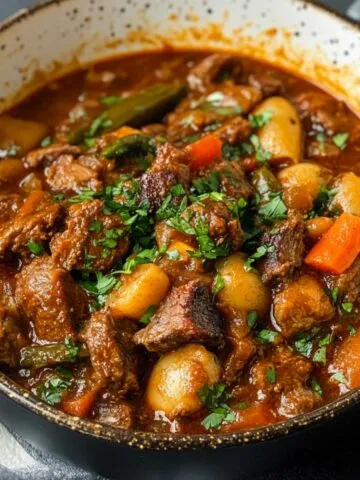 Homemade Moroccan lamb stew with sweet potatoes and chickpeas