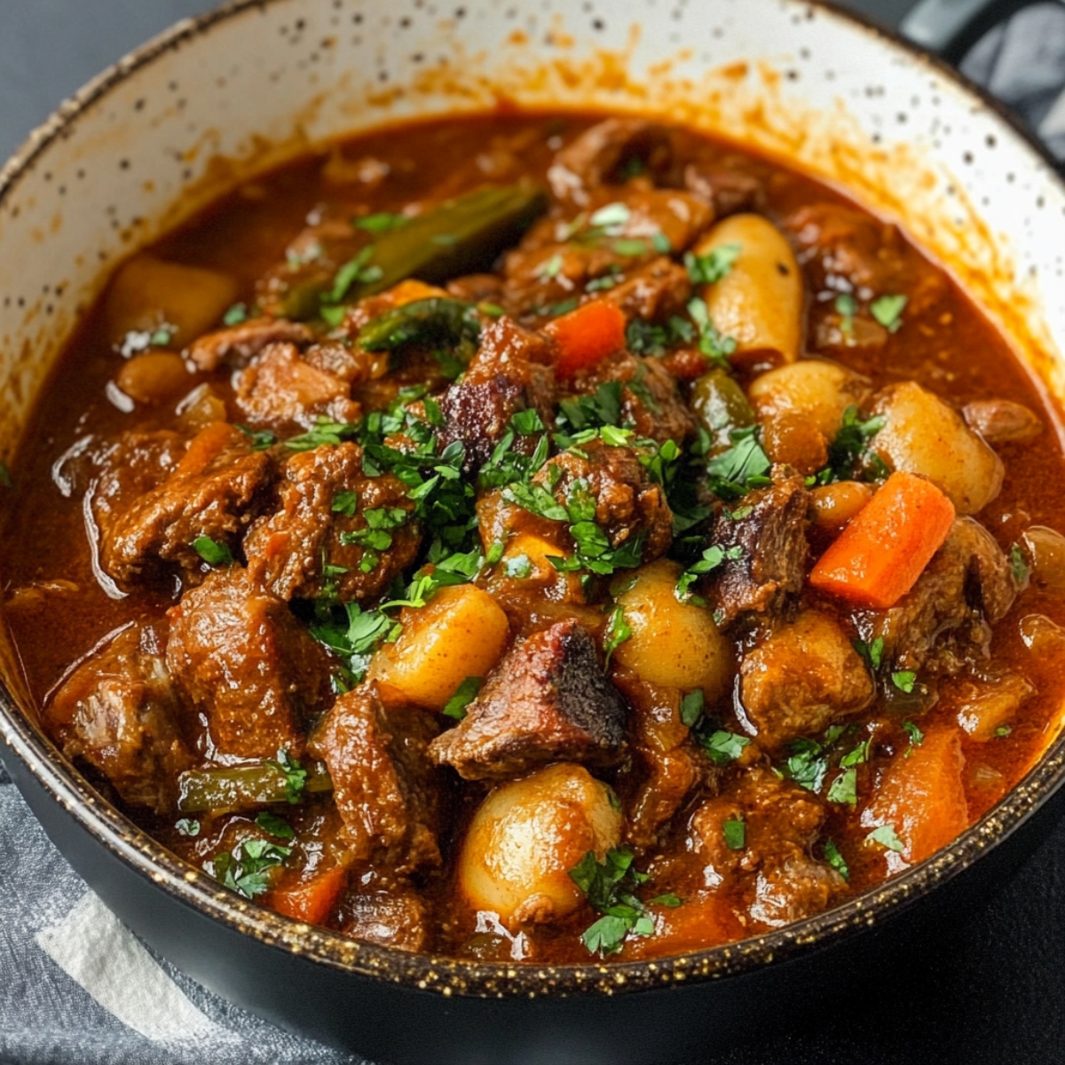 Homemade Moroccan lamb stew with sweet potatoes and chickpeas
