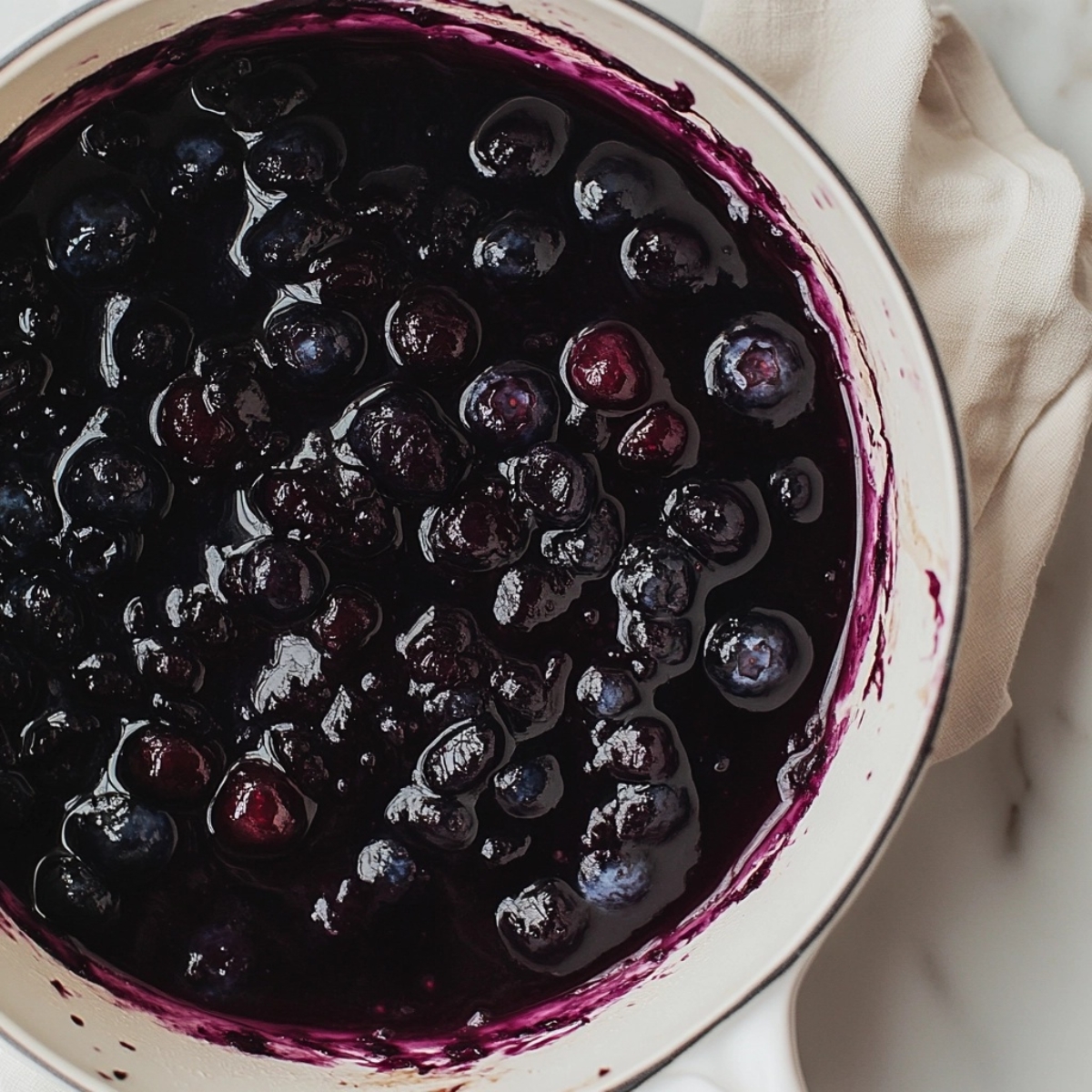 blueberry filling in saucepan on white counter