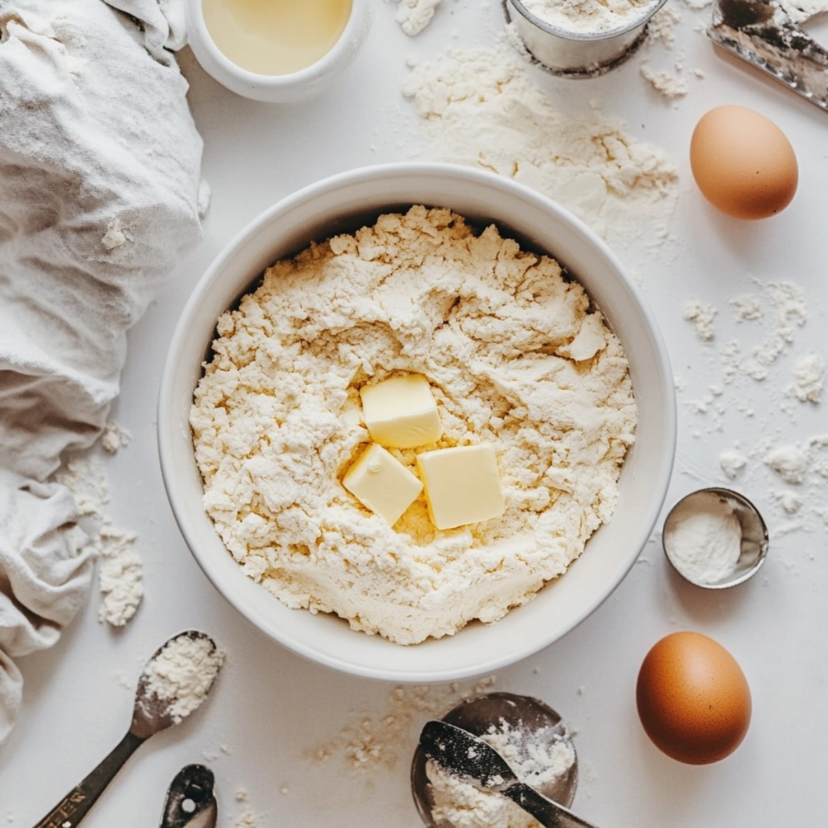 crumbly shortbread dough in mixing bowl