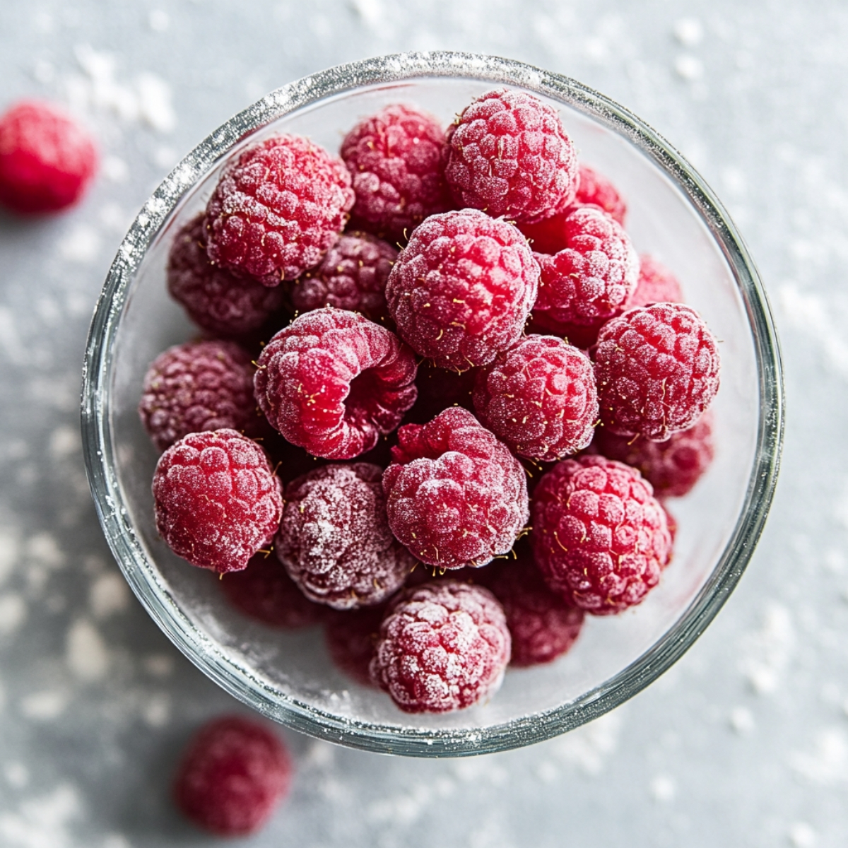  fresh raspberries coated in flour in a small bowl