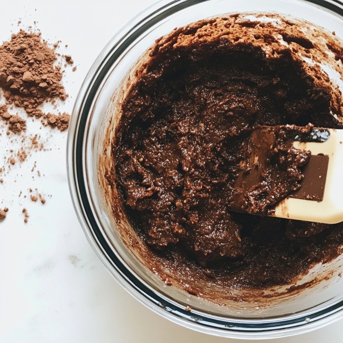 Baked brownie base cooling in parchment-lined pan