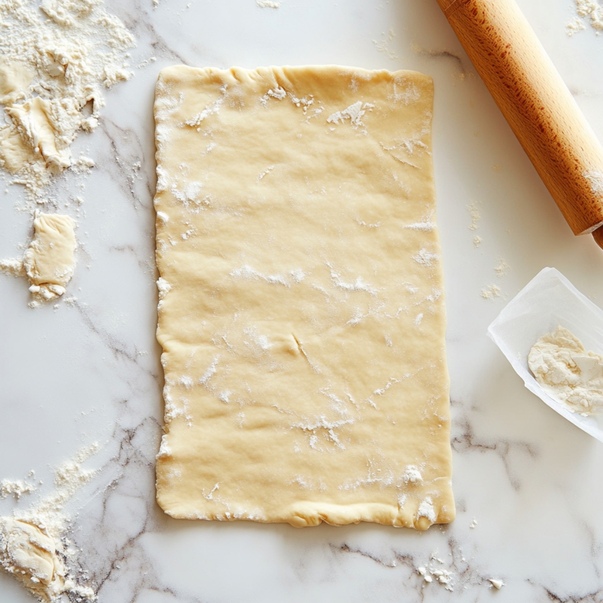  Crescent dough rolled flat on floured counter