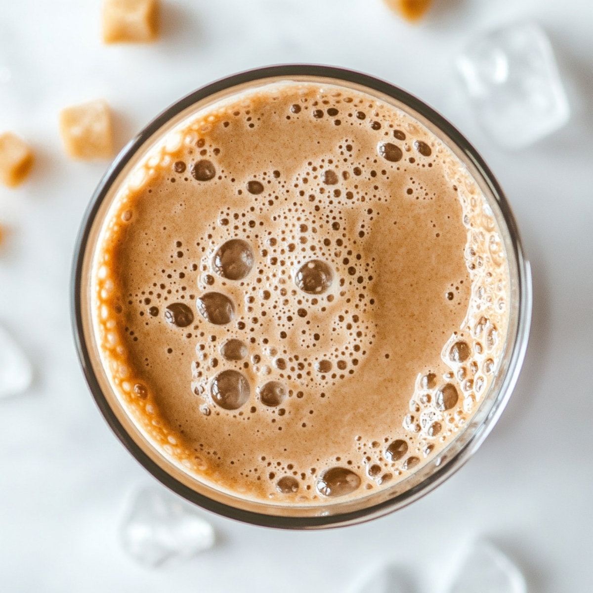 Unblended Starbucks coffee smoothie ingredients in blender


