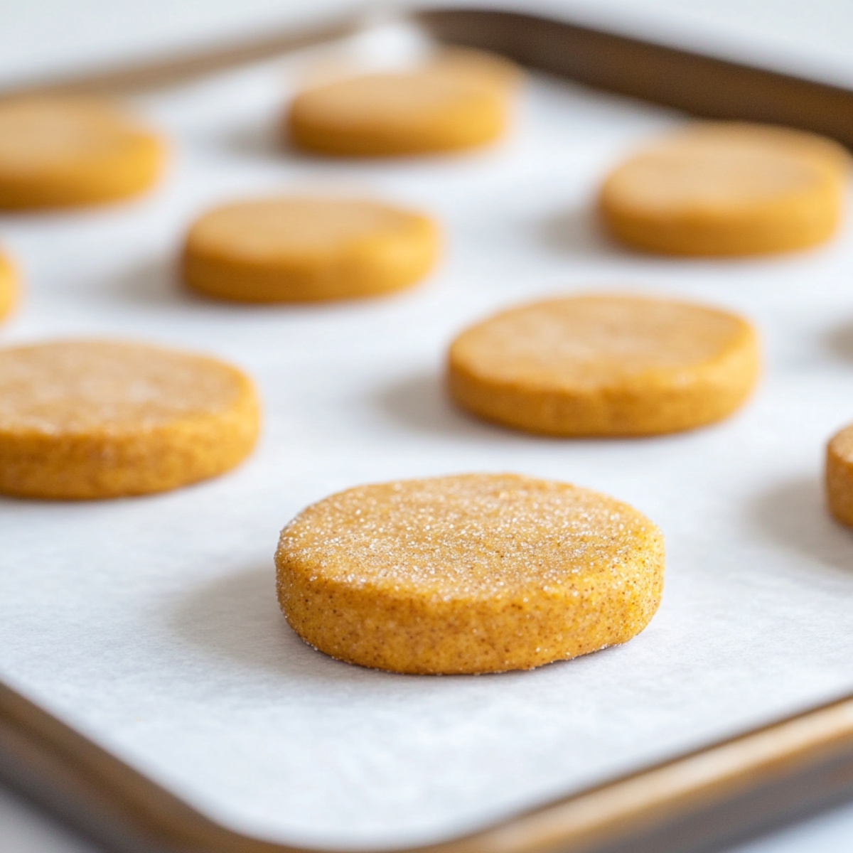 Pumpkin cheesecake cookie dough balls on baking sheet