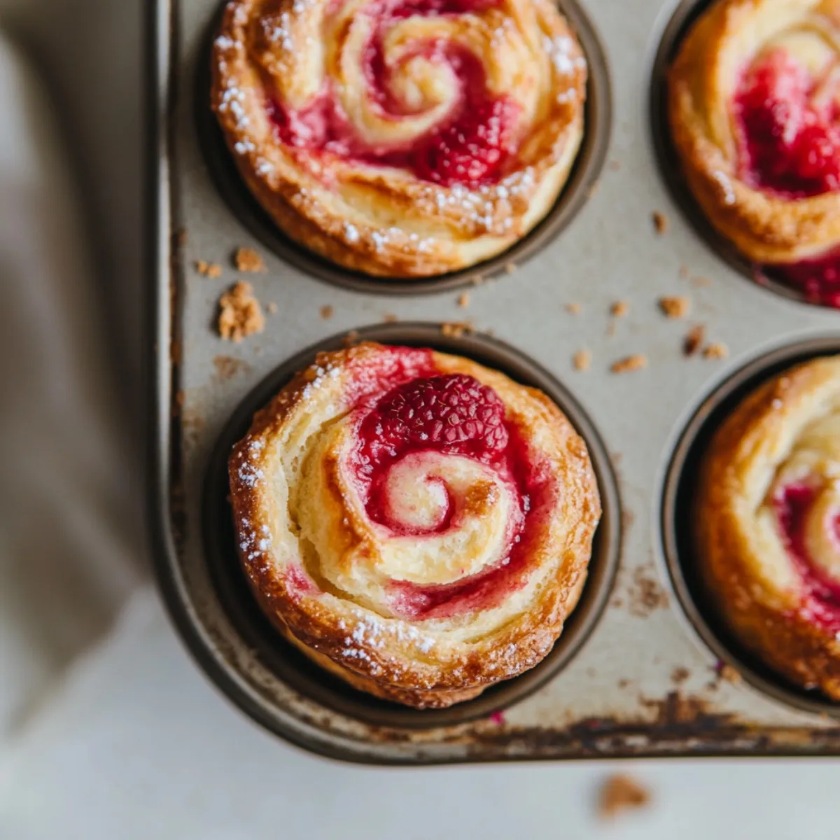  Close-up of freshly baked raspberry cream cheese cruffins