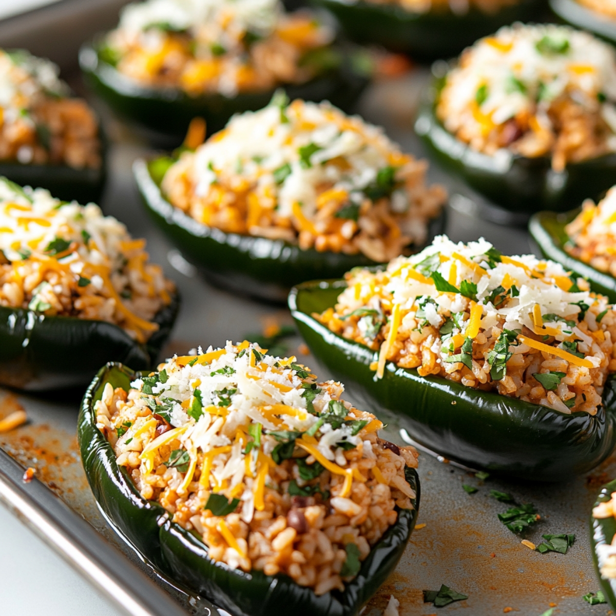 Stuffed poblano peppers with cheese ready to bake