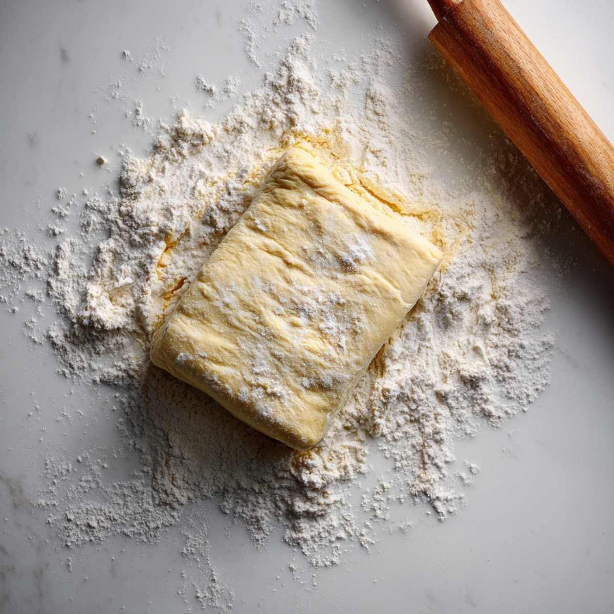 Laminated blueberry croissant dough folded over butter