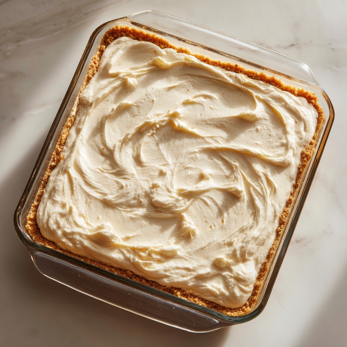 Cream cheese layer for Blueberry Delight spread over crust