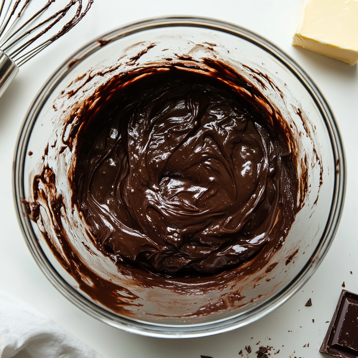 Mixing bowl with batter for covered strawberry brownies