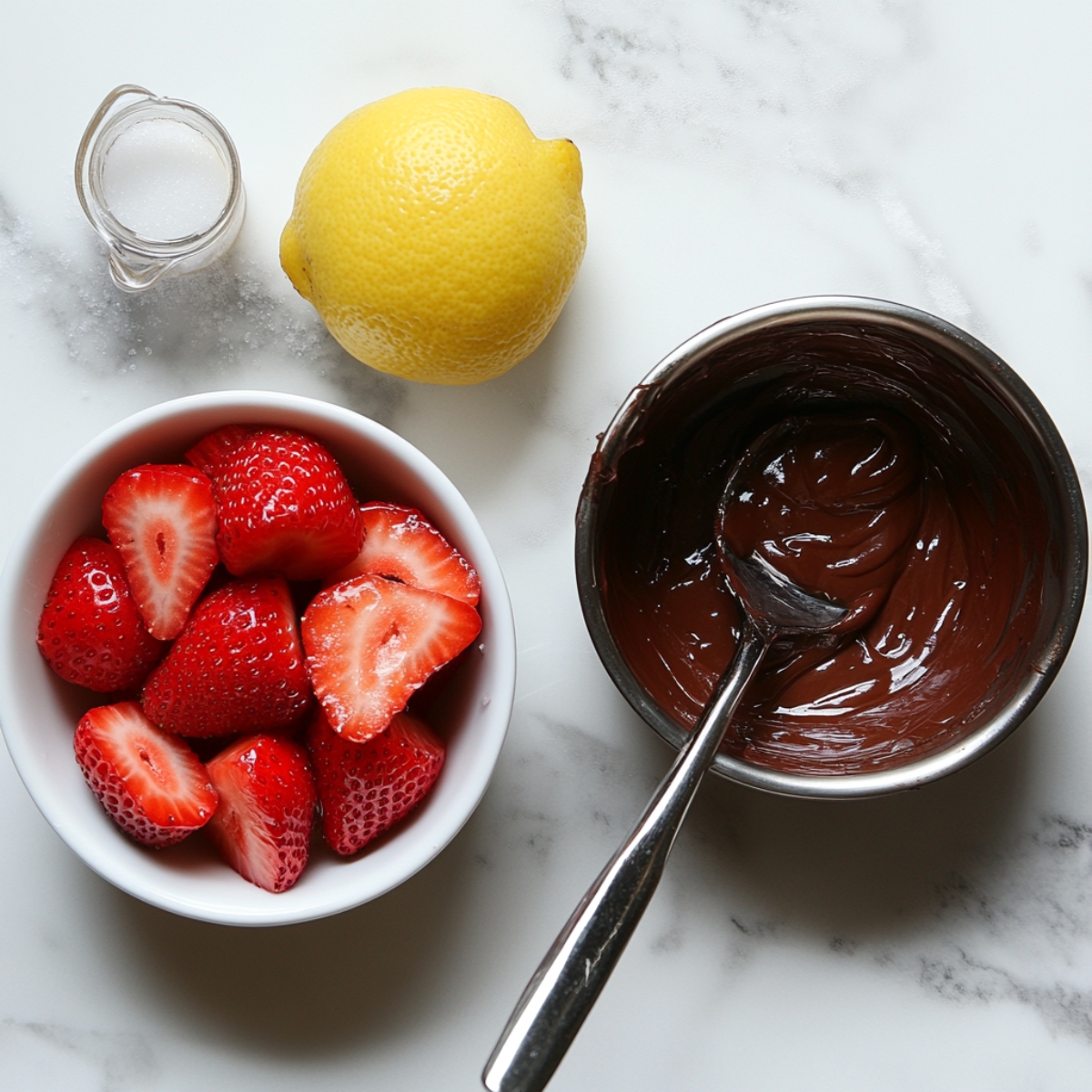 Brownie batter in pan ready for baking covered strawberry brownies