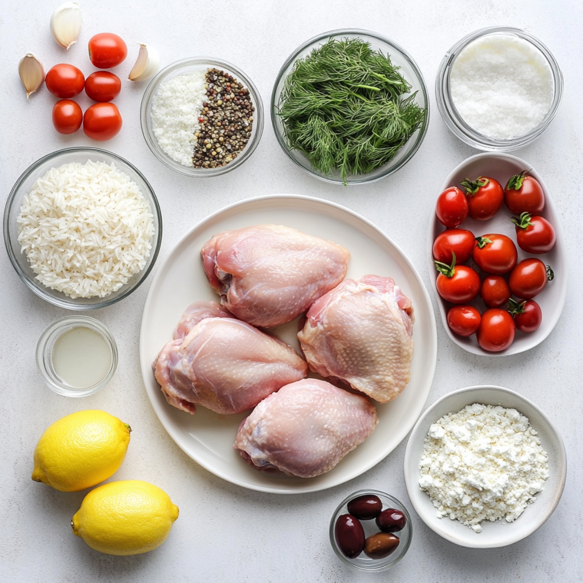 Ingredients for Greek chicken Instant Pot recipe on white counter