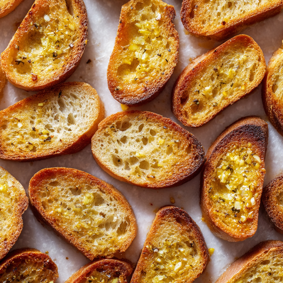 Grilled Peach Crostini bread slices toasted with olive oil and garlic