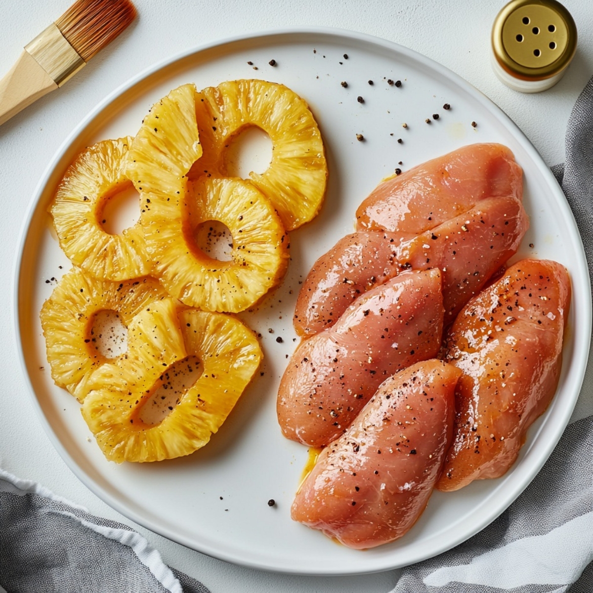grilled pineapple chicken and pineapple rings ready to grill