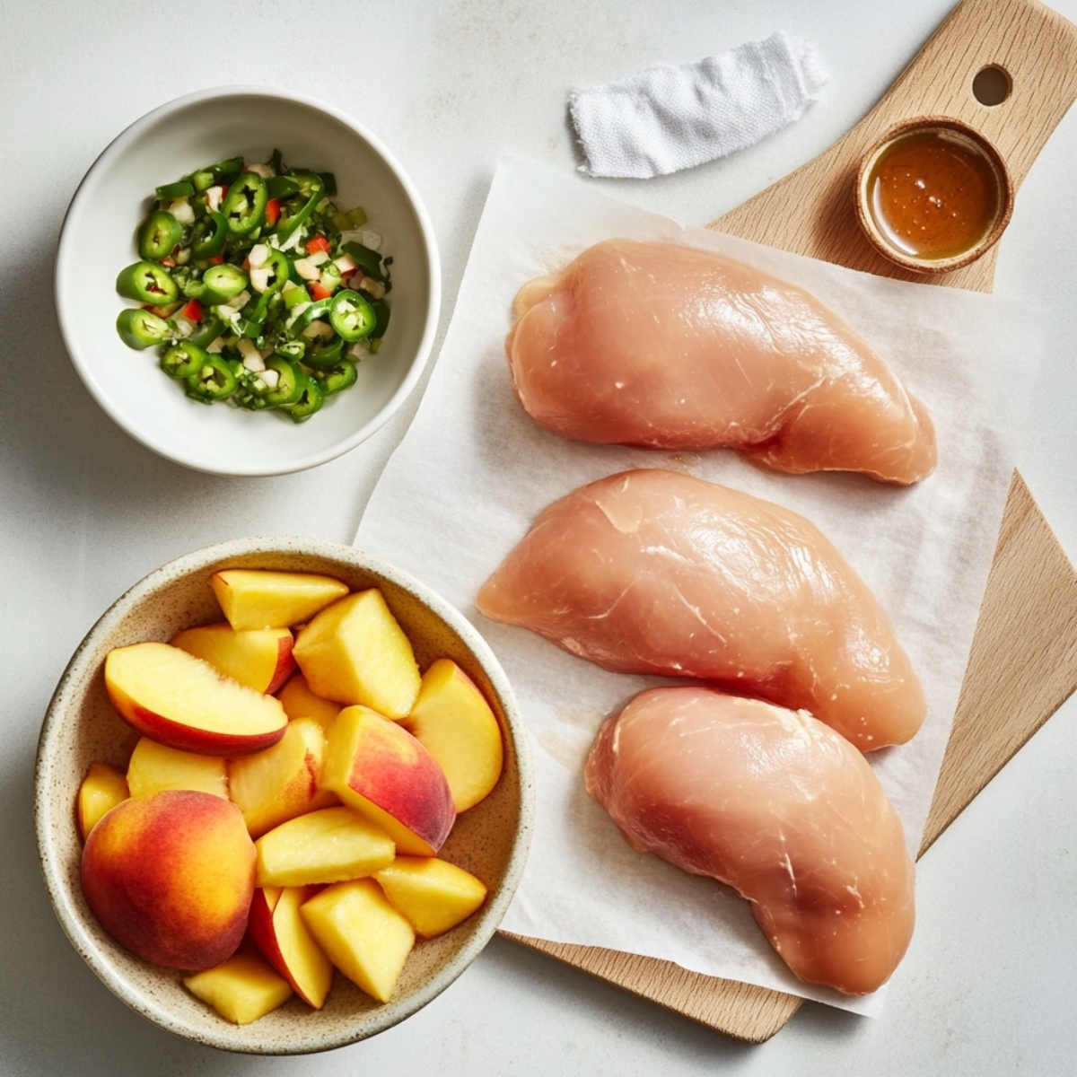 preparing jalapeño peach chicken with marinade ingredients
