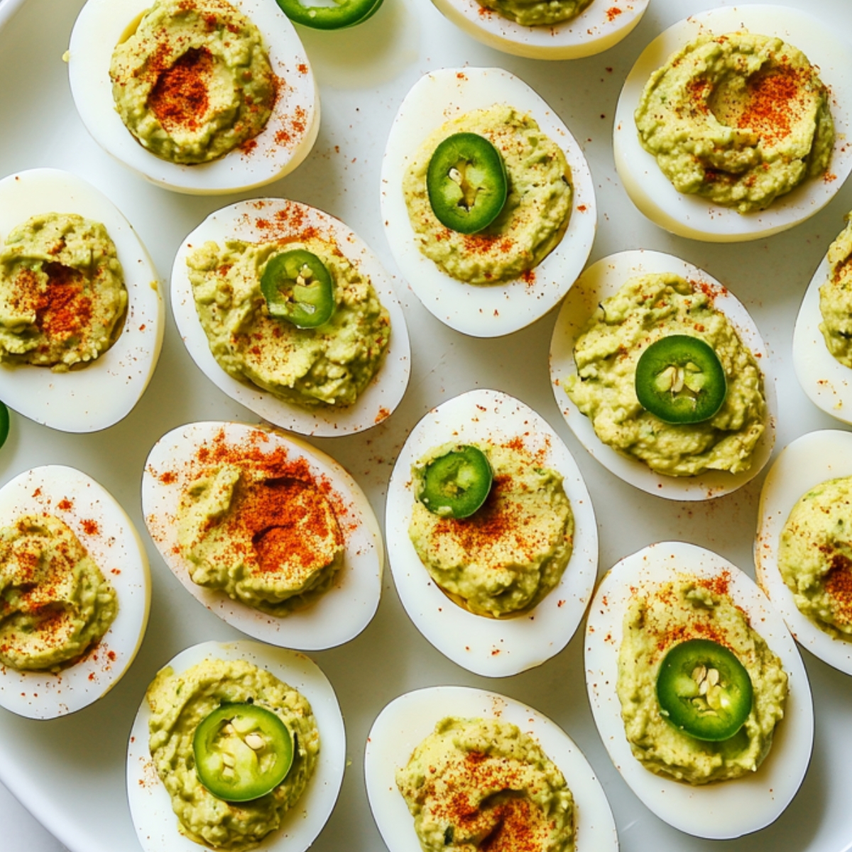  Mexican deviled eggs with jalapeño lime and cilantro on platter