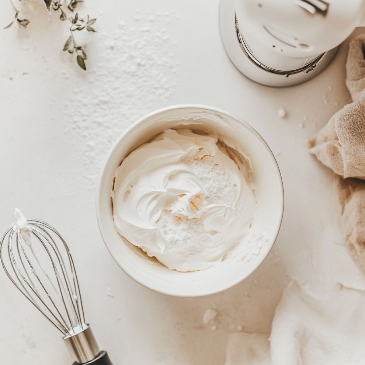 Beat egg whites and sugar until stiff, glossy peaks form.