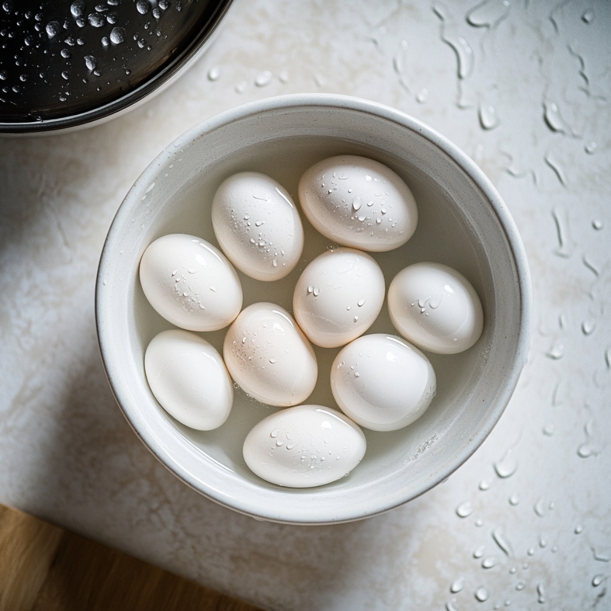 hard-boiling eggs for Mexican deviled eggs on white counter