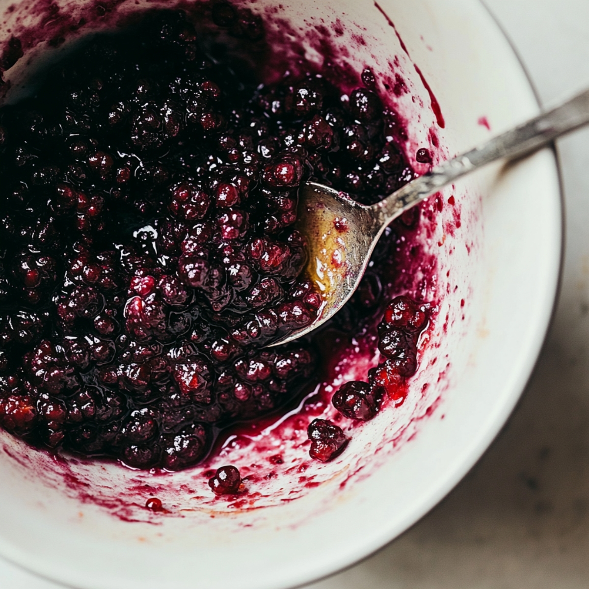 mulberry cobbler filling with fresh berries and sugar in bowl