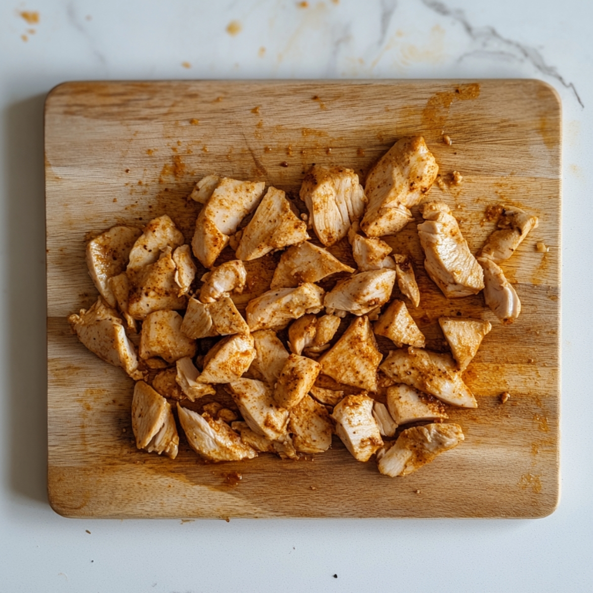 Cooked and rested chicken for healthy chicken shawarma bowl