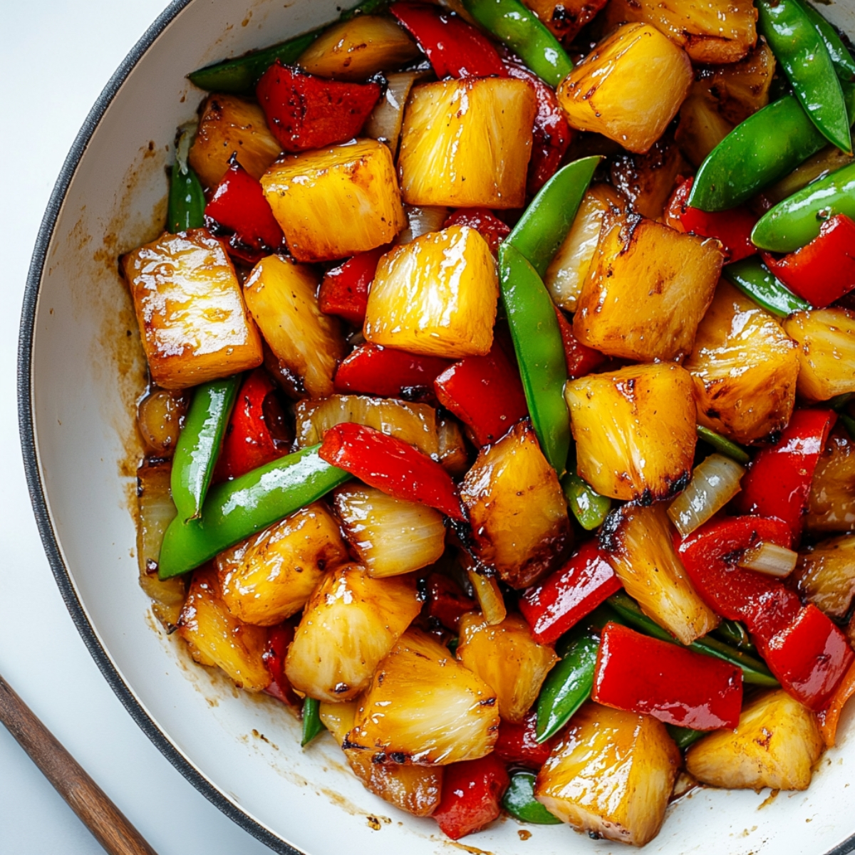 caramelized pineapple and veggies for chicken teriyaki pineapple bowl
