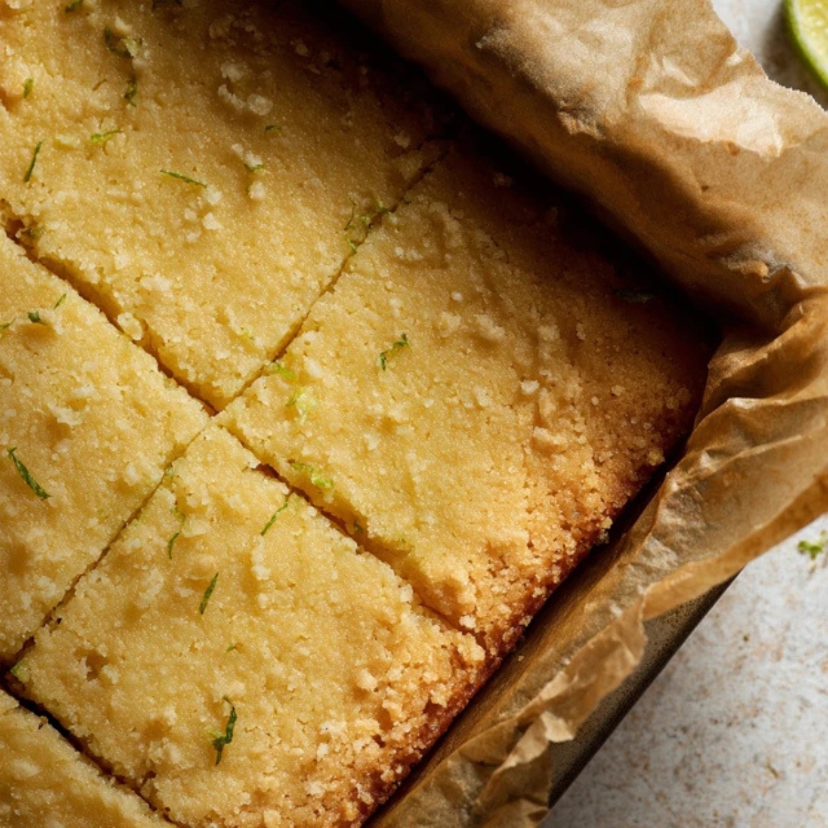 Key lime filling layered over graham crust in pan