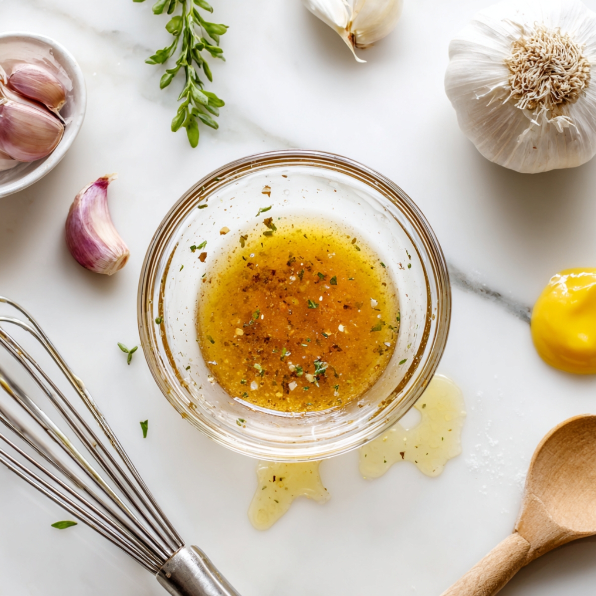 Homemade vinaigrette dressing for vegetable pasta salad