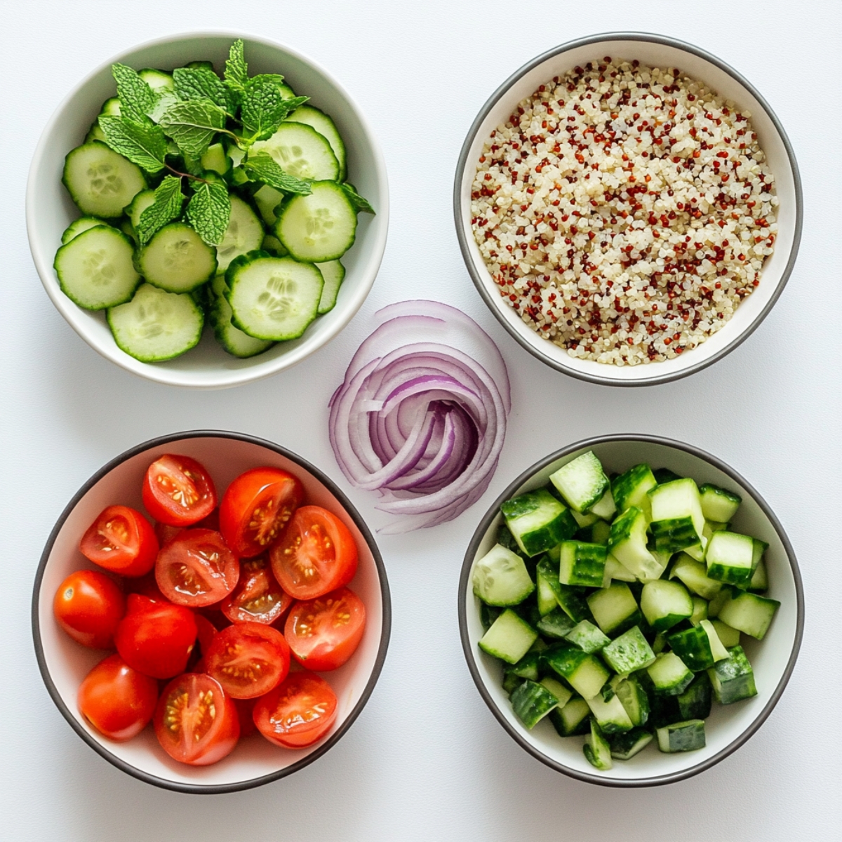 Fresh vegetables and grains for healthy chicken shawarma bowl