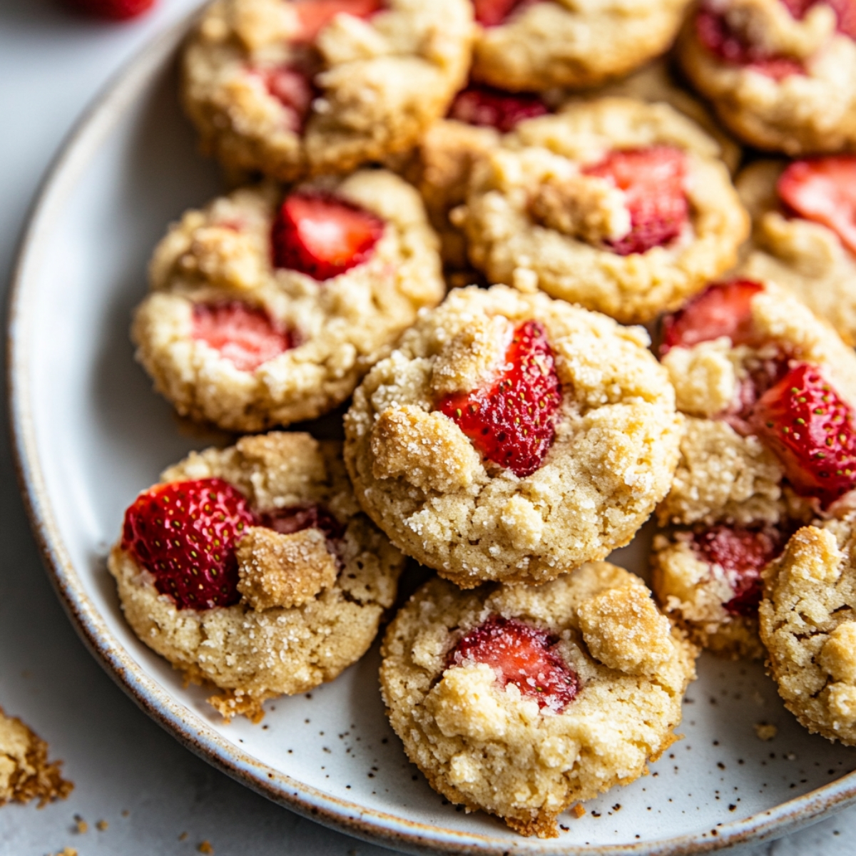  Strawberry shortcake cookies recipe with buttery crumble on white plate