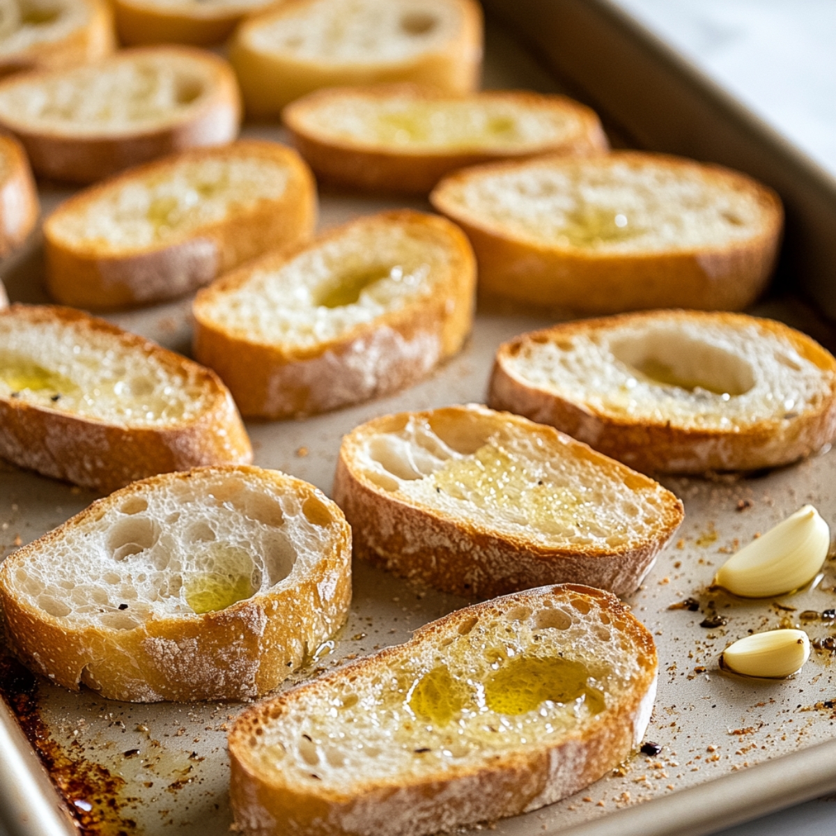 toasted bread slices for Peach Bruschetta