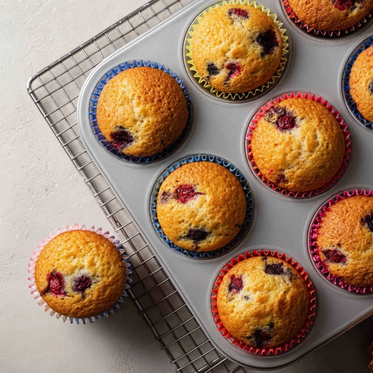 baked summer cupcakes in colorful paper liners