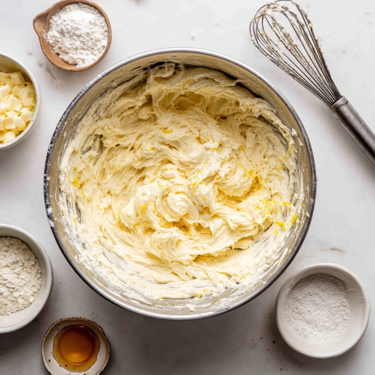 lemon batter for summer cupcakes in mixing bowl