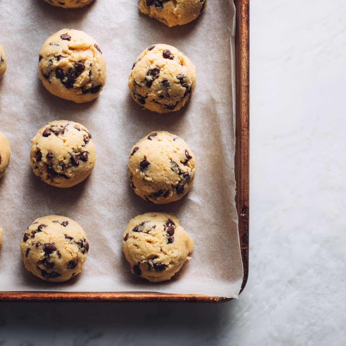 Sweet potato breakfast cookie dough scooped onto parchment-lined tray