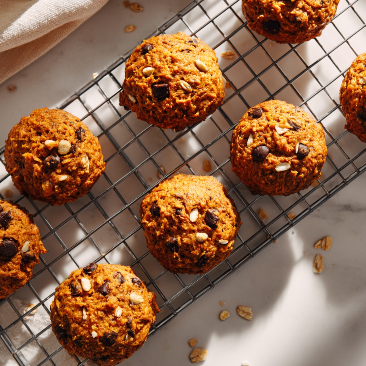 Freshly baked sweet potato breakfast cookies cooling on wire rack