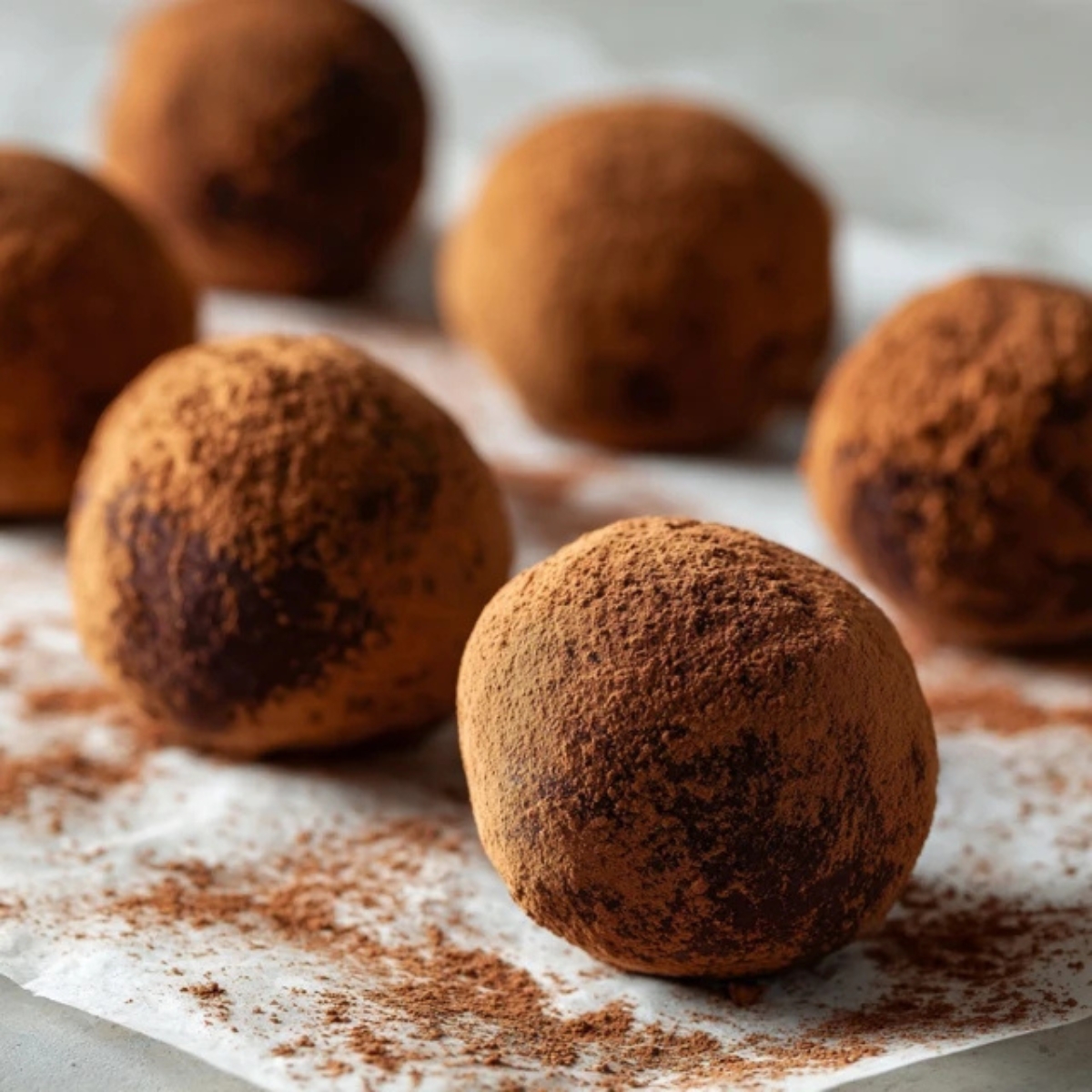  side view of tiramisu balls dusted with cocoa 