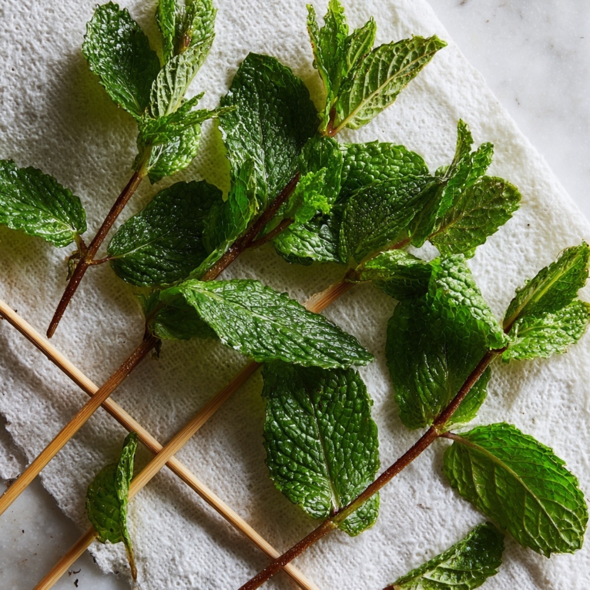 fresh mint and skewers for watermelon feta skewers recipe