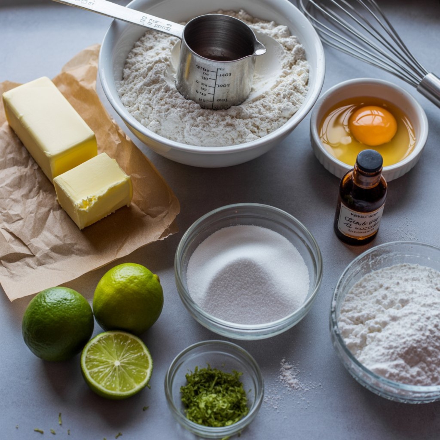 Key lime cookie ingredients on white counter