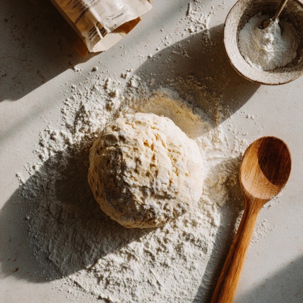Soft lemon sweet rolls dough resting on a floured white countertop

