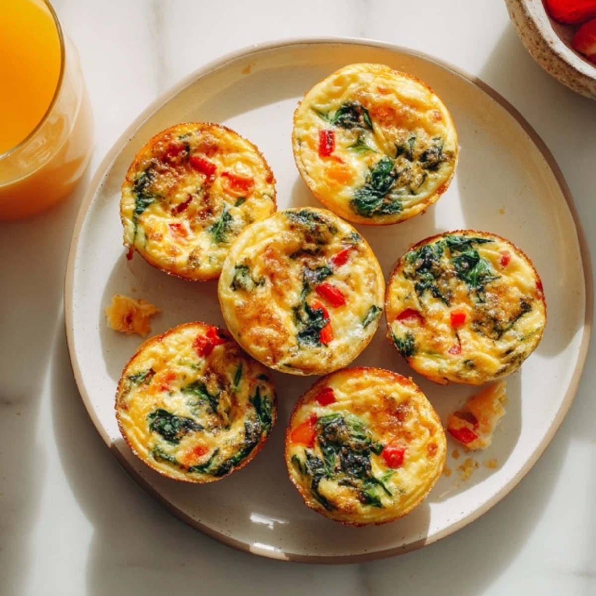 golden baked Mini Breakfast Omelets served on white plate