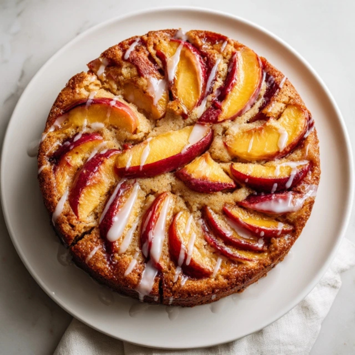 Moist homemade nectarine cake with golden crust and fresh fruit slices

