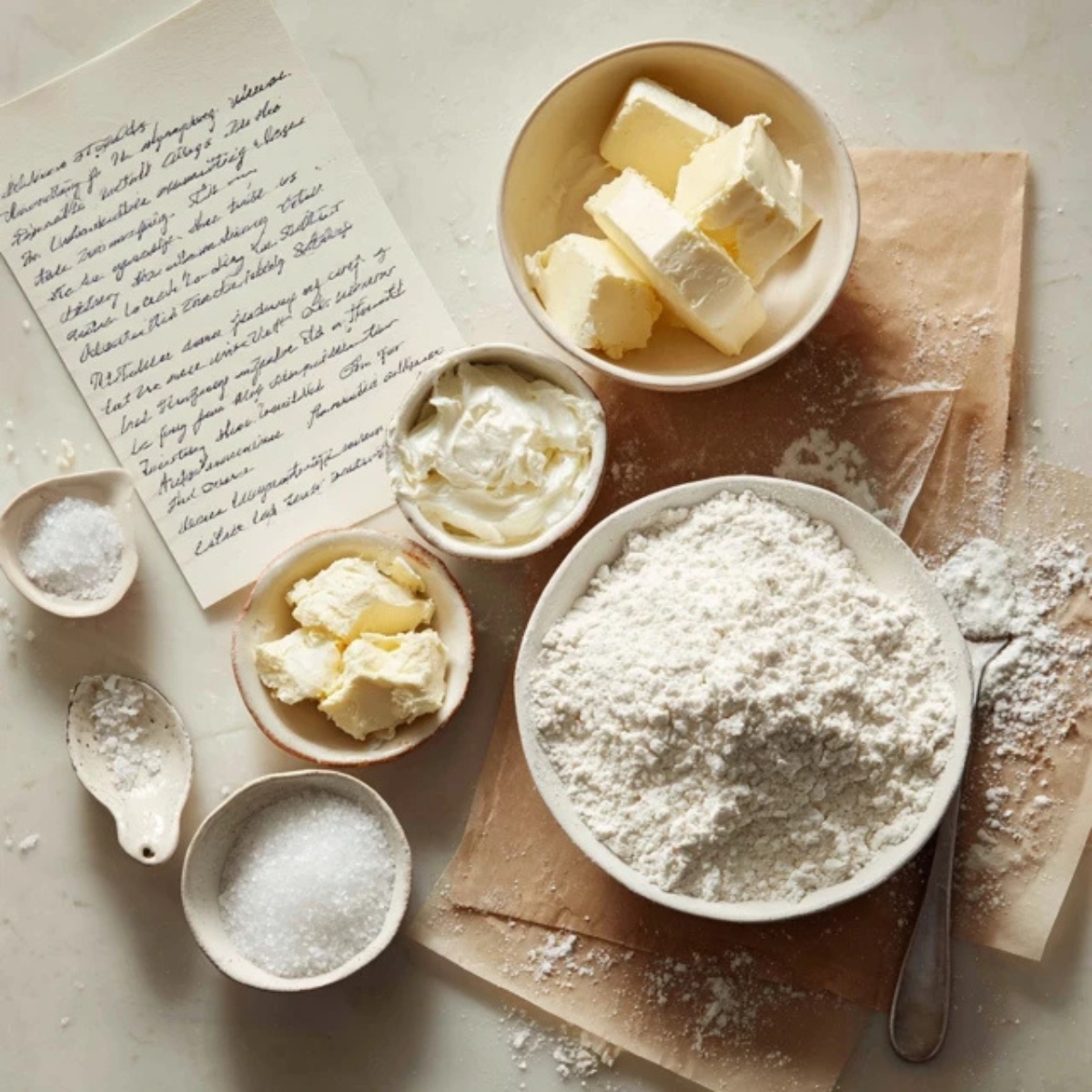 Orange creamsicle cookie ingredients on a white kitchen counter, prepped for baking

