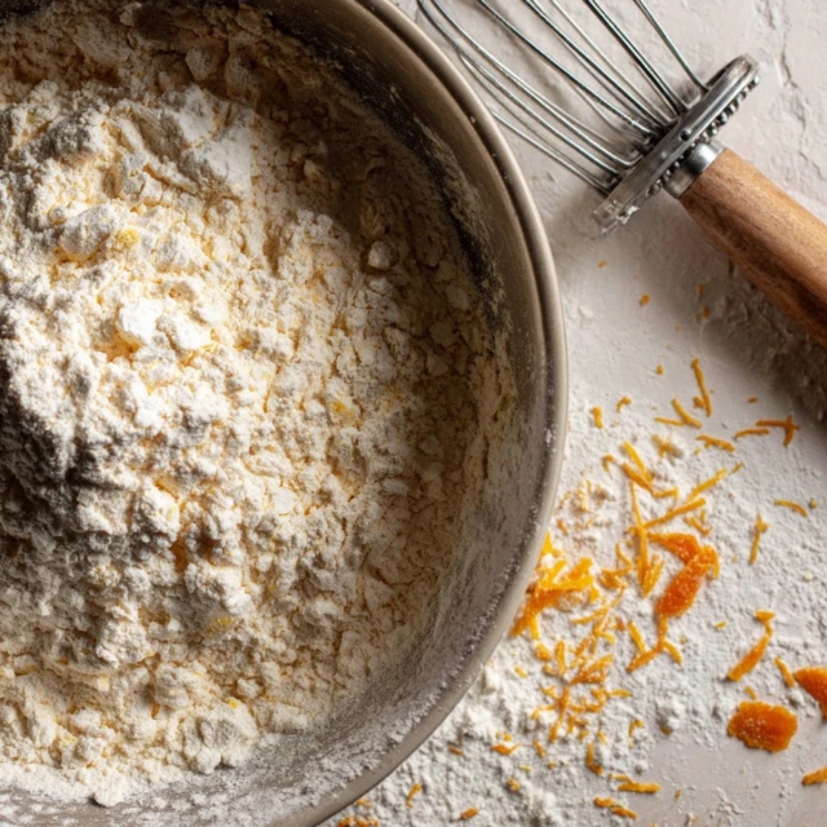 Apricot scone dough with butter and apricots in flour mixture

