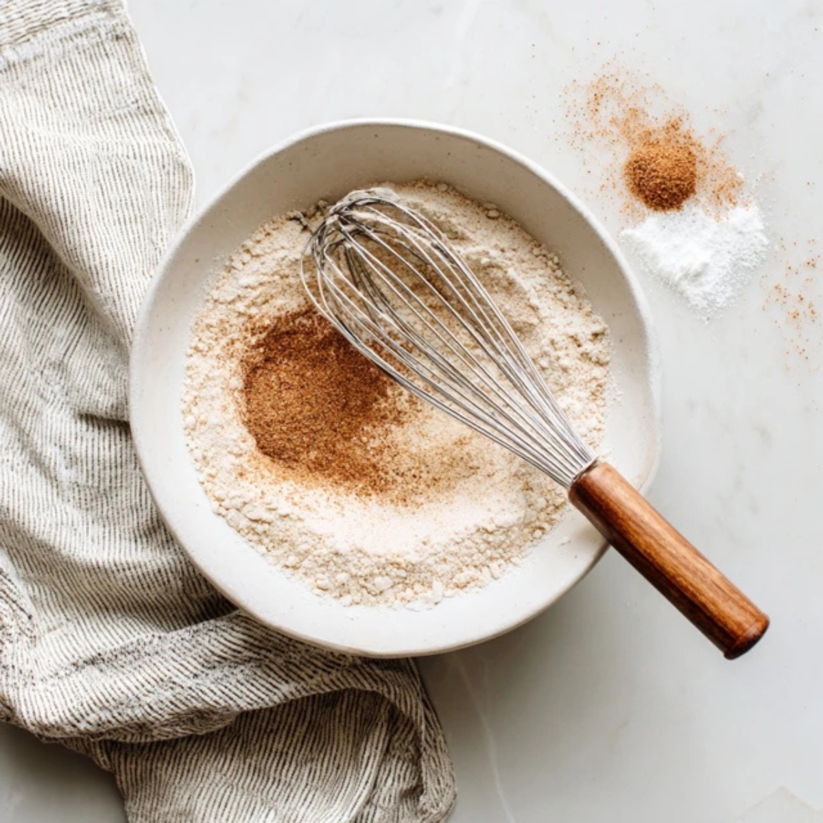 Dry ingredients for keto zucchini bread in mixing bowl