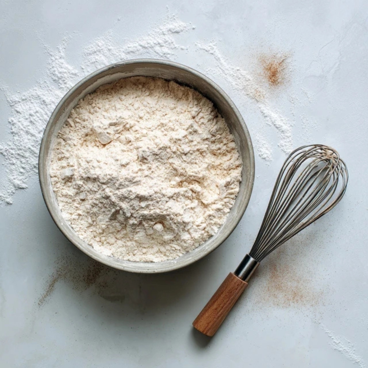 Whisked dry ingredients for zucchini bread in mixing bowl