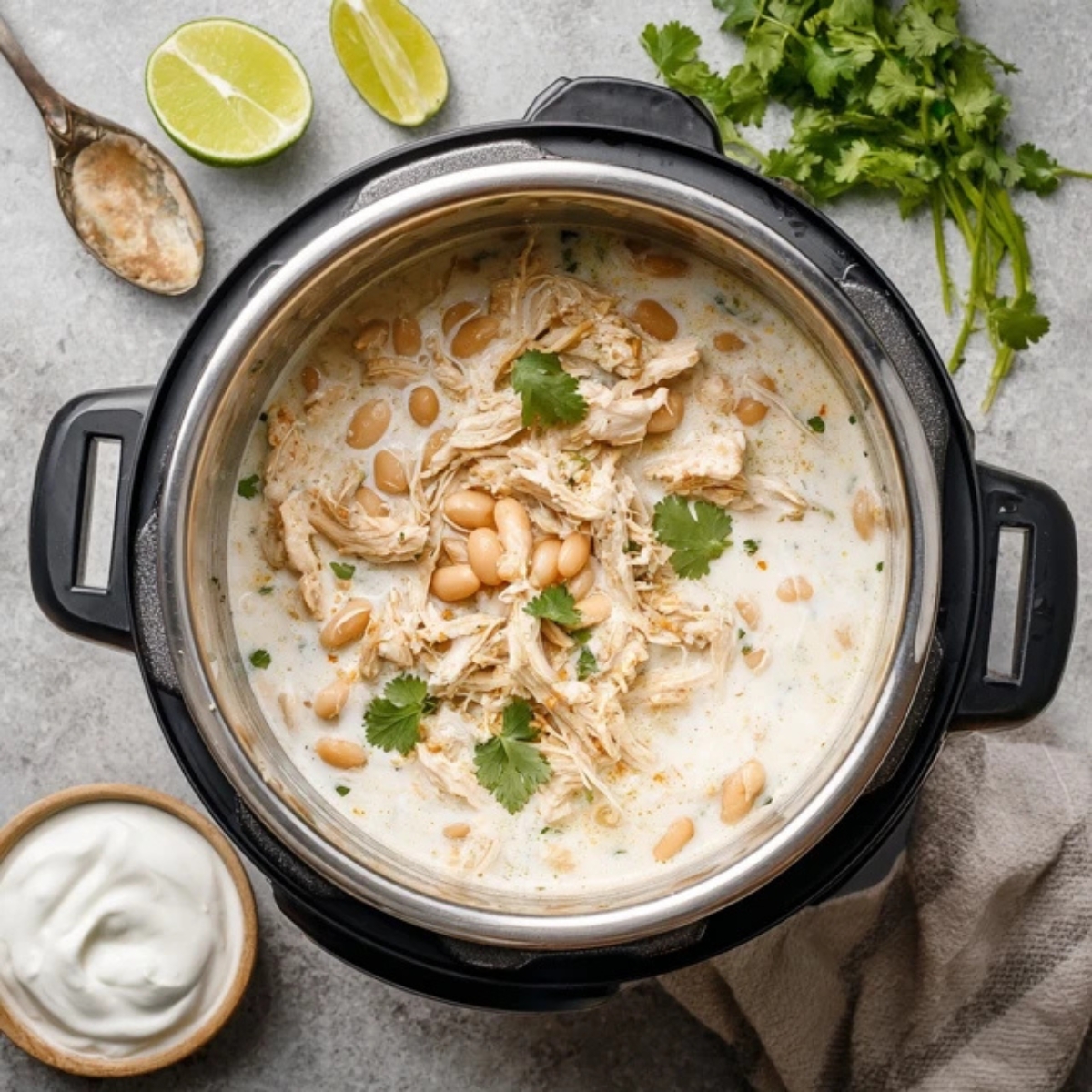 shredded chicken mixed back into creamy white chili
