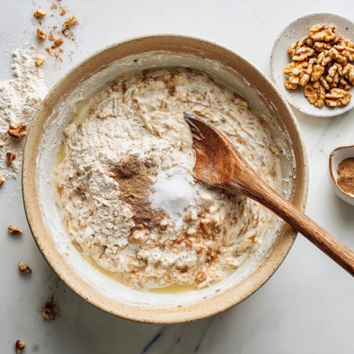 dry ingredients folded into wet for cottage cheese banana bread